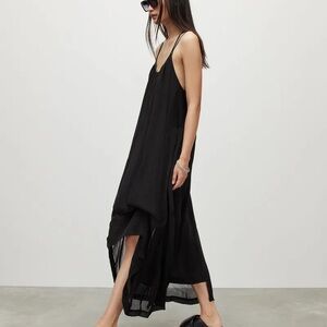 NWT All Saints Areena Black Midi Flowy Dress sz  US 4/ UK 8